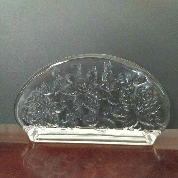 Vintage Princess House Fantasia Crystal Glass Poinsettia Napkin Holder #518 - Picture 5 of 8
